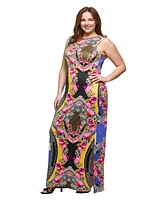 24seven Comfort Apparel Plus Print Sleeveless Side Slit Maxi Dress