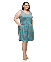 24seven Comfort Apparel Plus Sleeveless Pleated Knee Length Pocket Dress