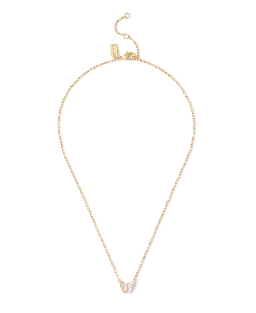 Coach Signature Faux Stone Butterfly Pendant Necklace