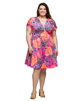 24seven Comfort Apparel Plus V-Neck Empire Waist Knee Length Dress