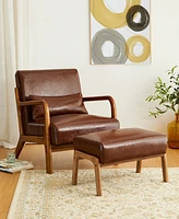 Glitzhome 2-Pc. Leatherette Mid-century Modern Accent Stool and Chair