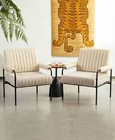 Glitzhome 34" Leatherette Mid-Century Modern and Fabric Combination Armchair