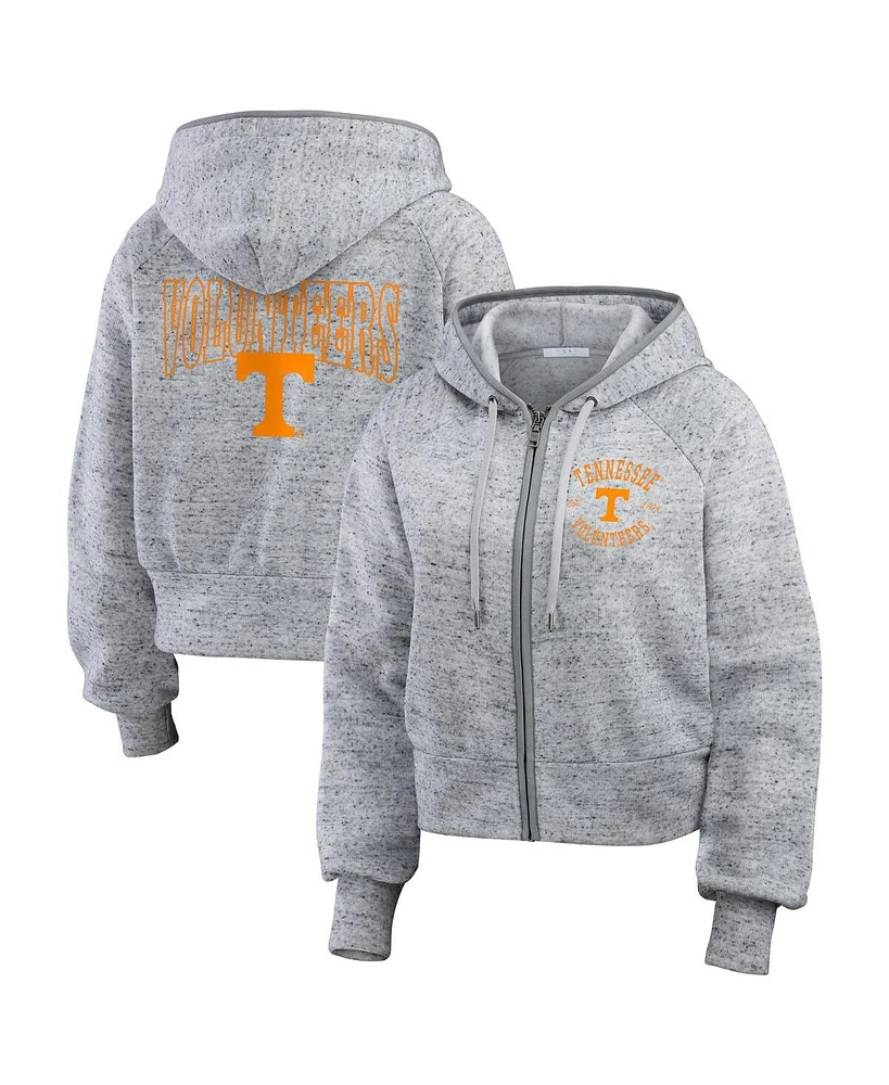 Wear by Erin Andrews Women's Heather Gray Tennessee Volunteers Speckle Double-Hit Raglan Full-Zip Hoodie