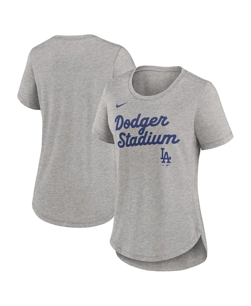 Nike Women's Heather Gray Los Angeles Dodgers Script Tri-Blend T-Shirt