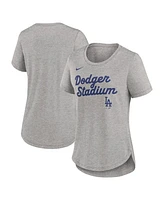 Nike Women's Heather Gray Los Angeles Dodgers Script Tri-Blend T-Shirt