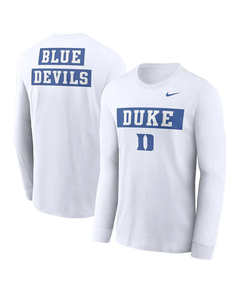 Nike Men's White Duke Blue Devils Two-Hit Classic Location Long Sleeve T-Shirt
