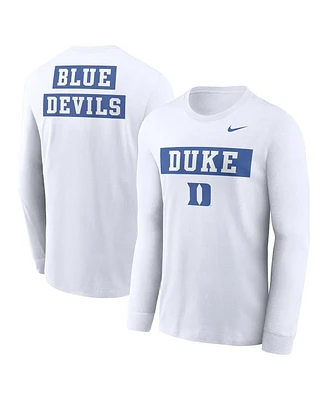 Nike Men's White Duke Blue Devils Two-Hit Classic Location Long Sleeve T-Shirt