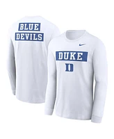 Nike Men's White Duke Blue Devils Two-Hit Classic Location Long Sleeve T-Shirt