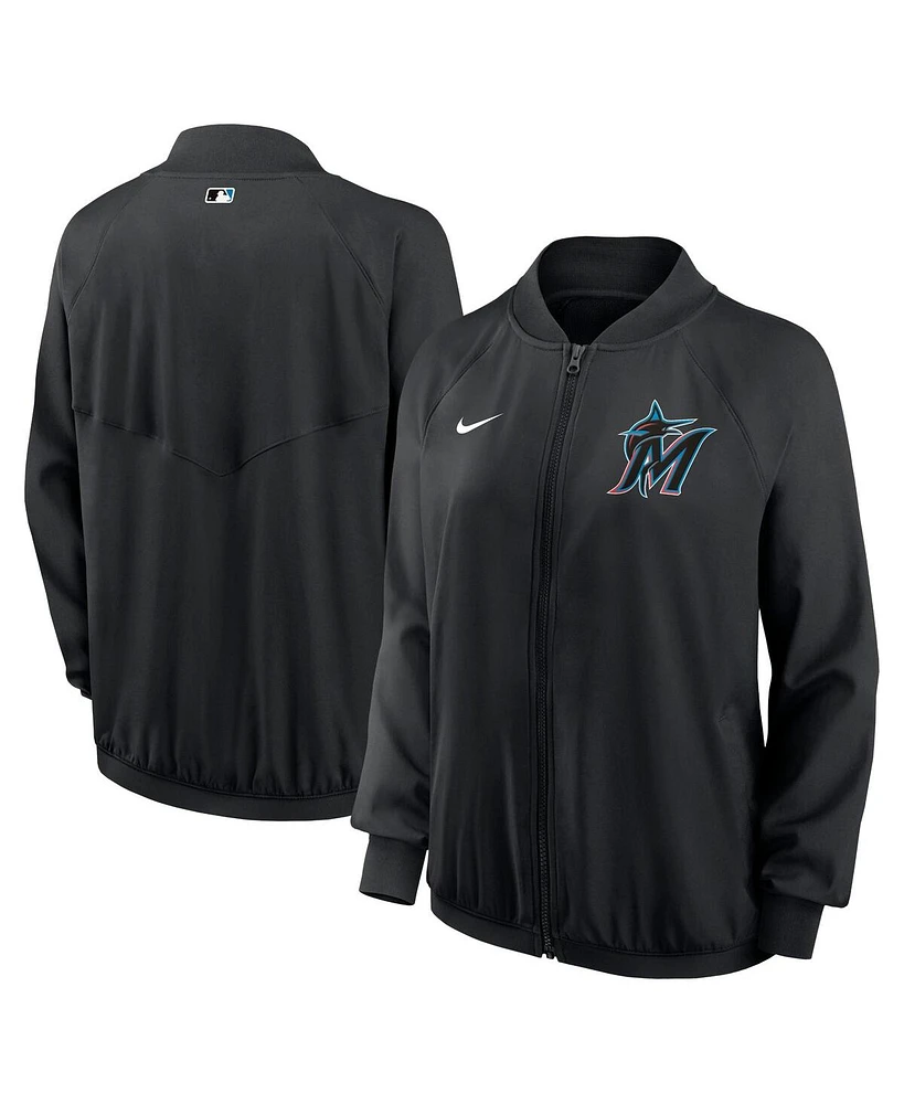 Nike Women's Black Miami Marlins Authentic Collection Team Raglan Performance Full-Zip Jacket