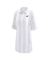 Tommy Bahama Women's Khaki/White Philadelphia Eagles Rugby Beach Stripe Button-Up Tunic Top