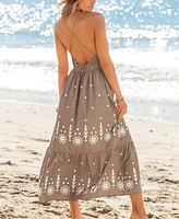 Cupshe Women's Cool Sands Plunging Ruffled Hem Midi Beach Dress