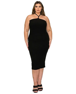 L I V D Plus Sienna Tie Neck Rib Dress