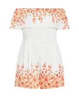 City Chic Plus Poppy Print Playsuit