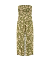 City Chic Plus Smocked Print Jumpsuit