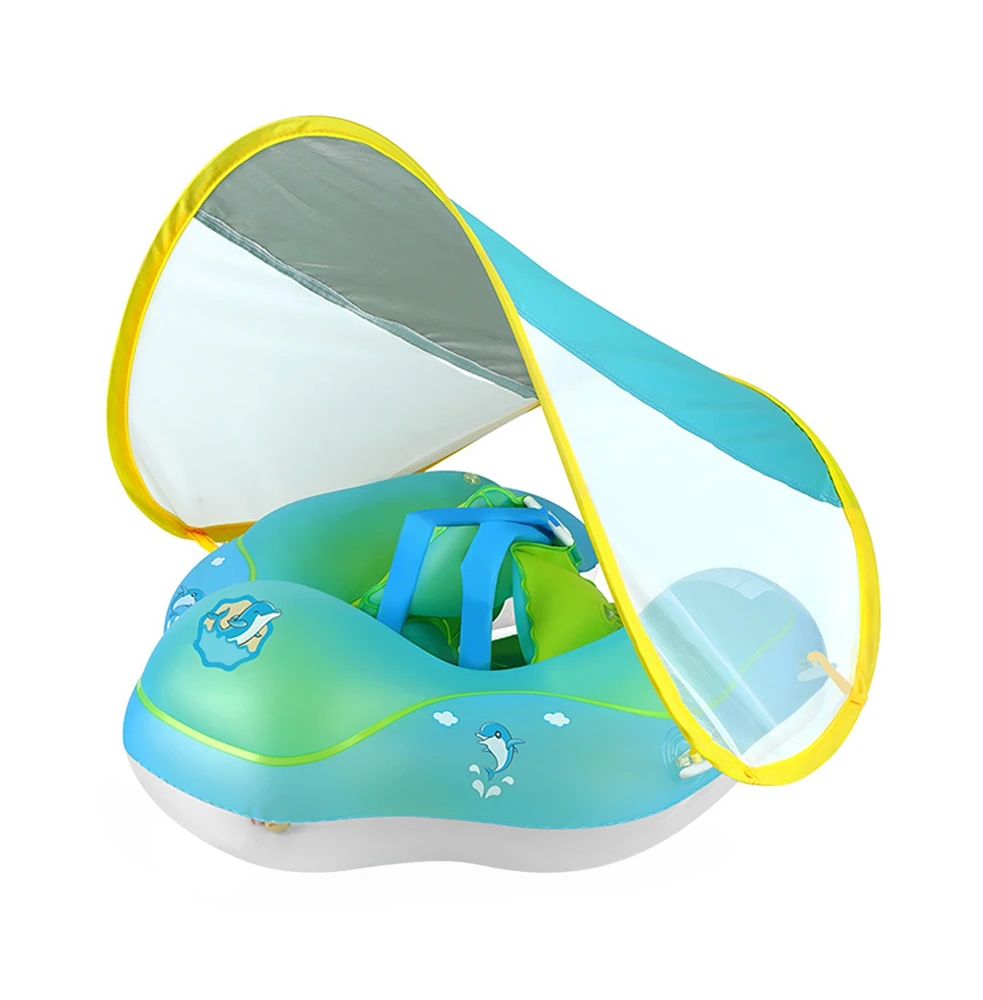 Baby Pool Float with Canopy Baby Float Infant Swimming Float Sun Protection Skin-Friendly Blue