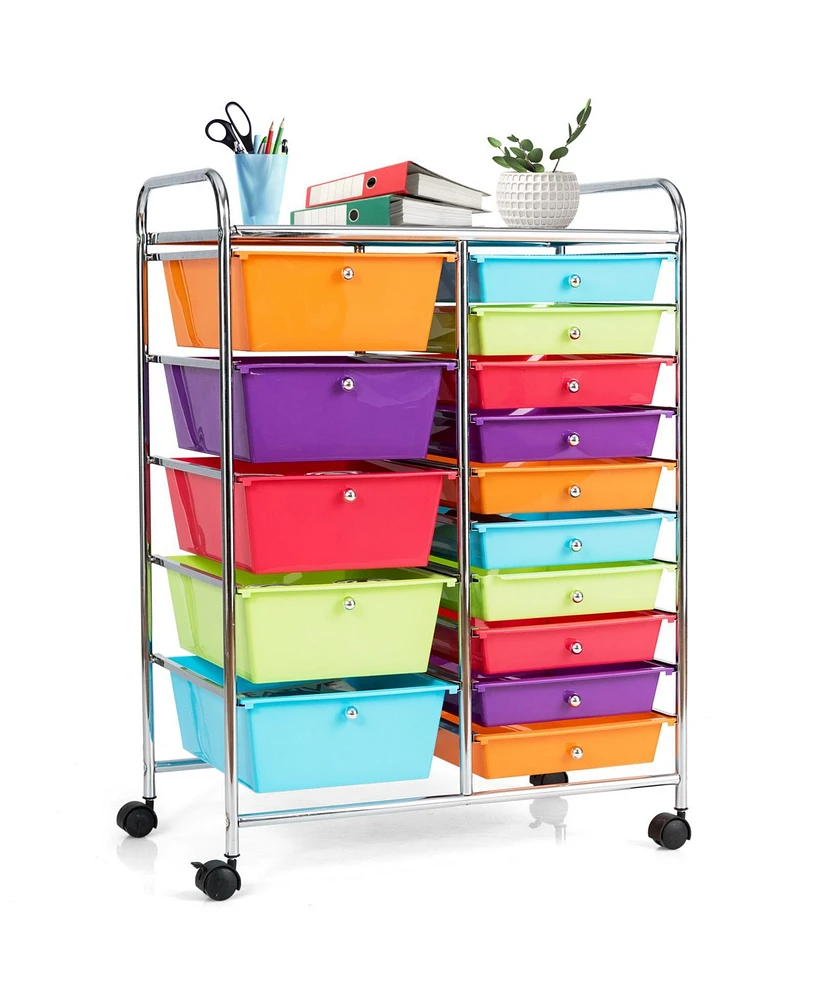 15-Drawer Utility Rolling Organizer Cart with Multi-Use Storage
