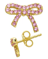 Lily Nily Girls Lab Ruby Bow Stud Earrings in 18K Gold over Sterling Silver