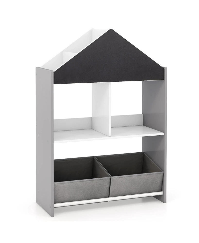 Playhouse Kids Bookshelf with Chalkboard and Whiteboard for 3-6 Years