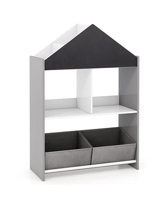 Playhouse Kids Bookshelf with Chalkboard and Whiteboard for 3-6 Years