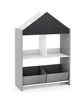 Playhouse Kids Bookshelf with Chalkboard and Whiteboard for 3-6 Years