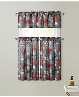 Kate Aurora Complete Plaid Christmas Reindeer Snowflakes 3 Pc Kitchen Curtain Tier And Valance Set