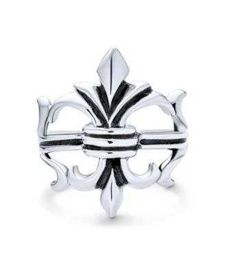 Bling Jewelry Unisex Oxidized .925 Sterling Silver Antique Style Religious Fleur De Lis Signet Ring Masonic Symbol