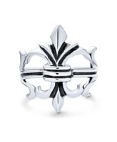 Bling Jewelry Unisex Oxidized .925 Sterling Silver Antique Style Religious Fleur De Lis Signet Ring Masonic Symbol