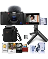 Sony Zv-1 Compact 4K Hd Digital Camera, Black Bundle with ACCVC1 Vlogger Accessory Kit, Mac Software Pack, Shoulder Bag, Screen Protector, Cleaning Ki