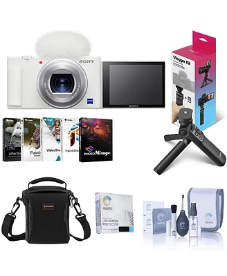 Sony Zv-1 Compact 4K Hd Digital Camera, White Bundle with Sony Shooting Grip/Tripod, 64GB Uhs-ii Sd Card, Bag, Corel Pc Software Suite, Screen Protect