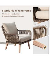 Patio Conversation Sets 4-Pieces, Handwoven Rattan Wicker Aluminum Frame Outdoor Patio Set, All-Weather Modern Rope Patio Loveseat with Coffee Table f