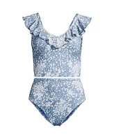 Lands' End Women's Pique Ruffle Tankini Top and High Waisted Bottom Swimsuit Set
