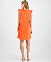 Robbie Bee Women's Ruffled-Sleeve Split-Neck Shift Dress