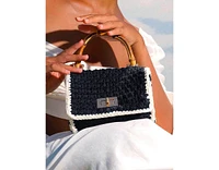 Airmail Mini Crochet Handbag In Black & White