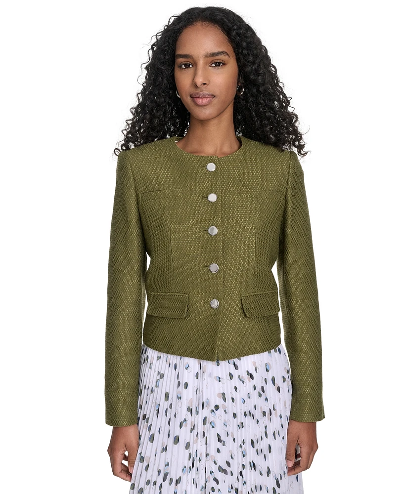 Calvin Klein Women's Tweed Collarless Button-Front Jacket