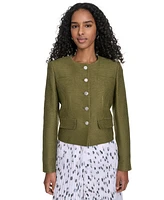 Calvin Klein Women's Tweed Collarless Button-Front Jacket