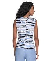 Calvin Klein Women's Printed Pleated-Neck Sleeveless Top