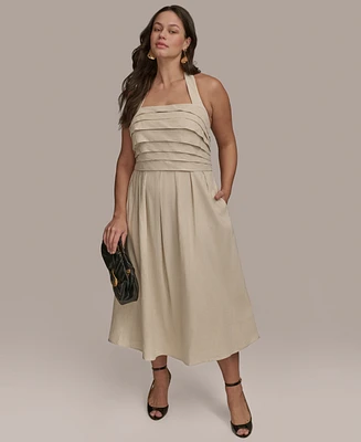 Donna Karan New York Plus Pleated-Bodice Halter Neck Midi Dress