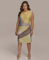 Donna Karan New York Plus Size Printed Shirred-Waist Sheath Dress