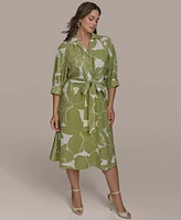 Donna Karan New York Plus Printed Tie-Waist Shirt Dress