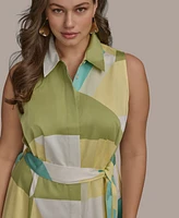 Donna Karan New York Plus Printed Tie-Waist Sleeveless Shirtdress