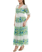Taylor Plus Floral-Print Chiffon A-Line Midi Dress