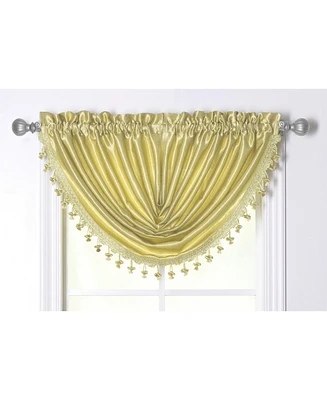 Kate Aurora 1 Piece Hyatt Rod Pocket Tasseled Soft Yellow Crinkle Sheer Waterfall Window Valance