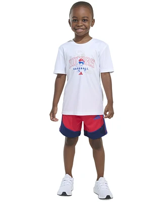 adidas Toddler & Little Boys Short-Sleeve T-Shirt and Colorblocked Stripe Shorts, 2 Piece Set