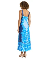Maggy London Women's Placement-Print Square-Neck Maxi Dress