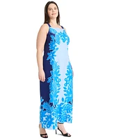 Maggy London Plus Placement-Print Square-Neck Dress