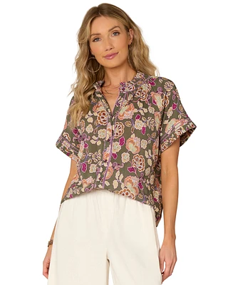Democracy Petite Printed Pleated Blouse