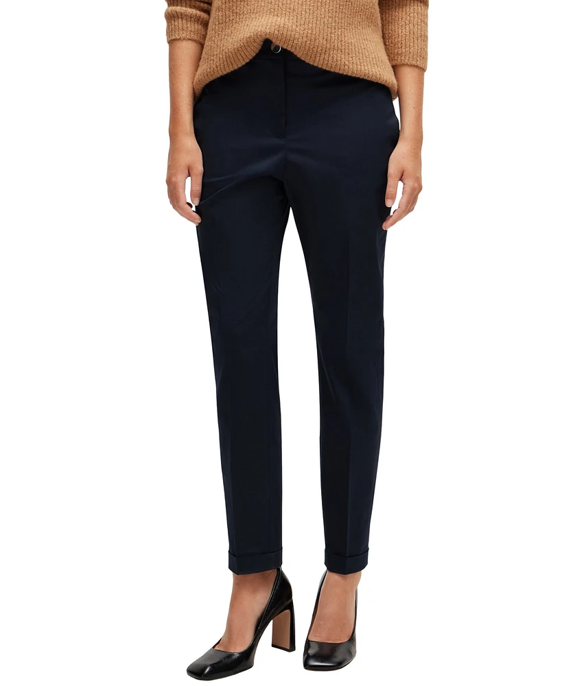 Boss by Hugo Women's Stretch-Cotton Twill Regular-Fit Trousers