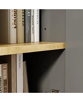 Tv stand with five storage cabinets, media console with adjustable shelves, entertainment center in grey and wood colours