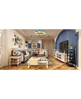 Tv stand with two doors and four drawers, media console with tempered glass and feet, wooden entertainment center