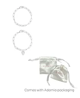 Adornia Tarnish Resistant Silver Heart Paper Clip Chain Bracelet Set